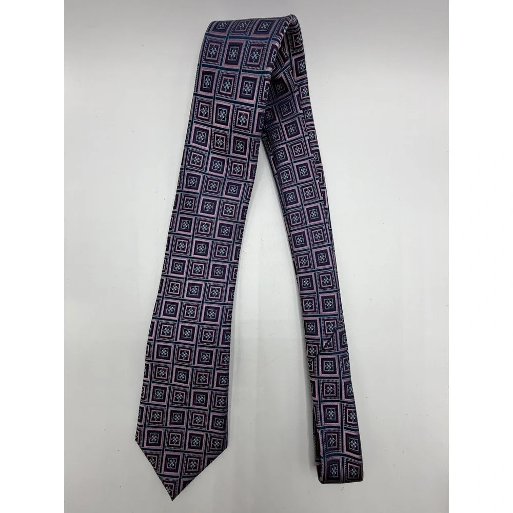 Jos. A. Bank Reserve Navy Pink Geometric Floral Silk Men's Necktie Classic Width